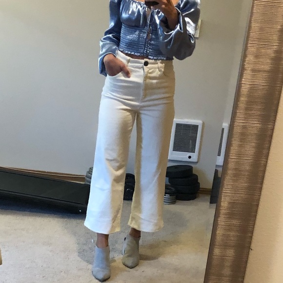 H&M White corduroy wide leg flare pants jeans sz 2 - Picture 3 of 8